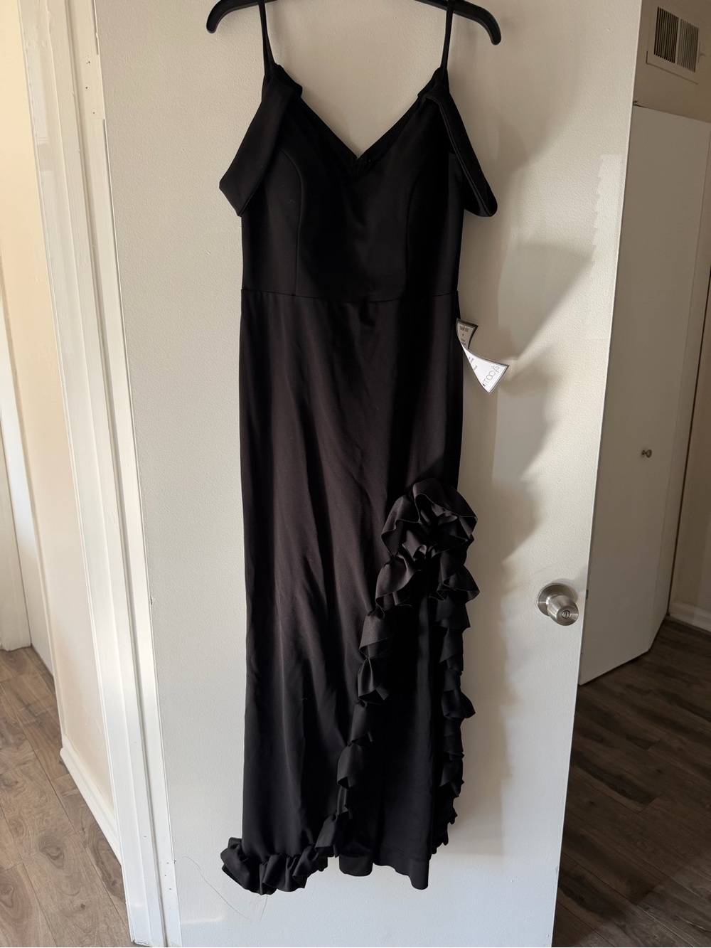 Xscape Black One-Shoulder Ruffle Gown